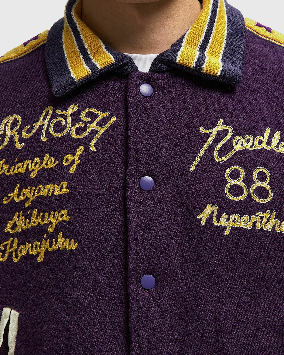 Needles Lettered Jacket - Wool Melton multi/purple Mens Bomber Jacket