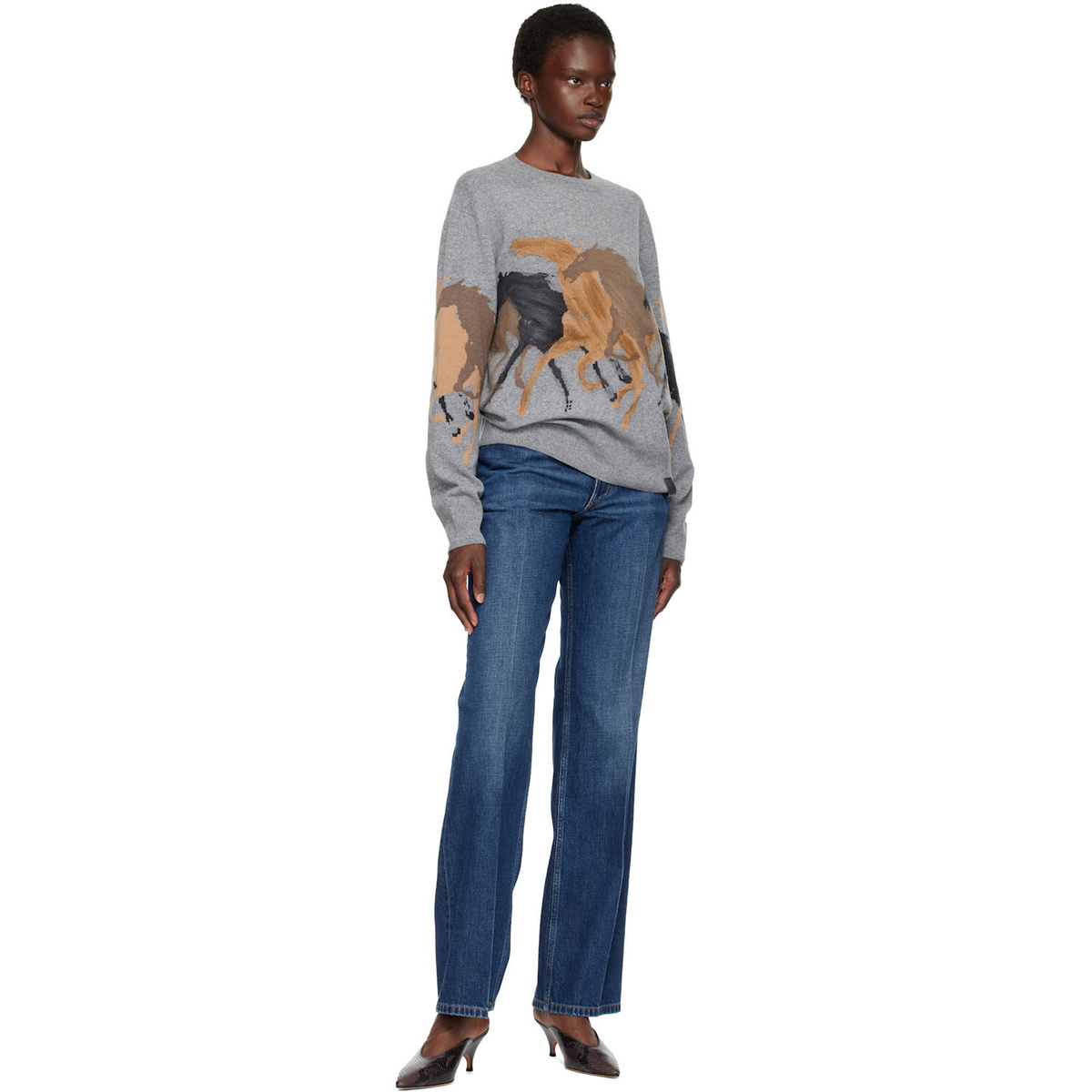 Stella McCartney Blue Crest-Embroidered Straight Jeans