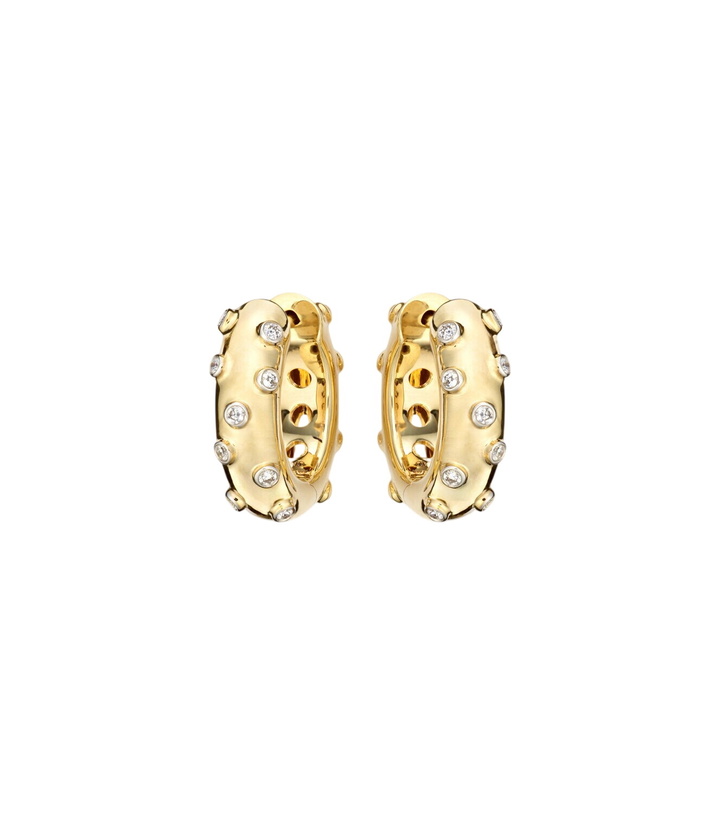 Photo: Yvonne Léon Plumetis 9kt gold hoop earrings with diamonds