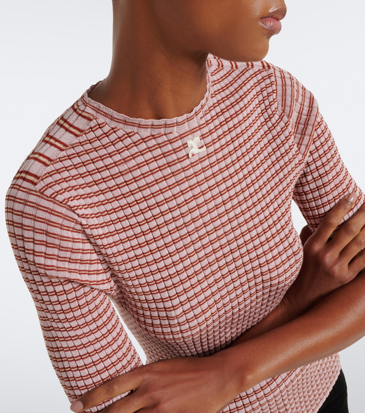 Courrèges Striped cotton-blend T-shirt