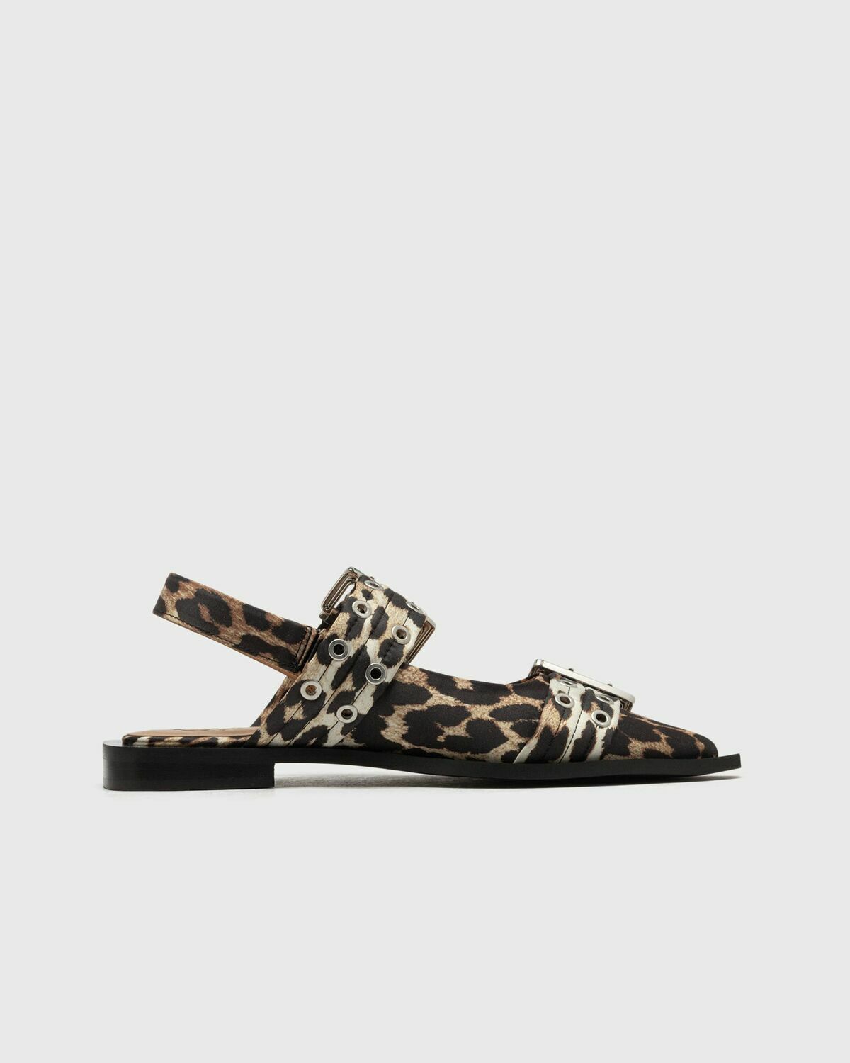Ganni Feminine Buckle Ballerina Satin Print Brown Womens Casual Shoe