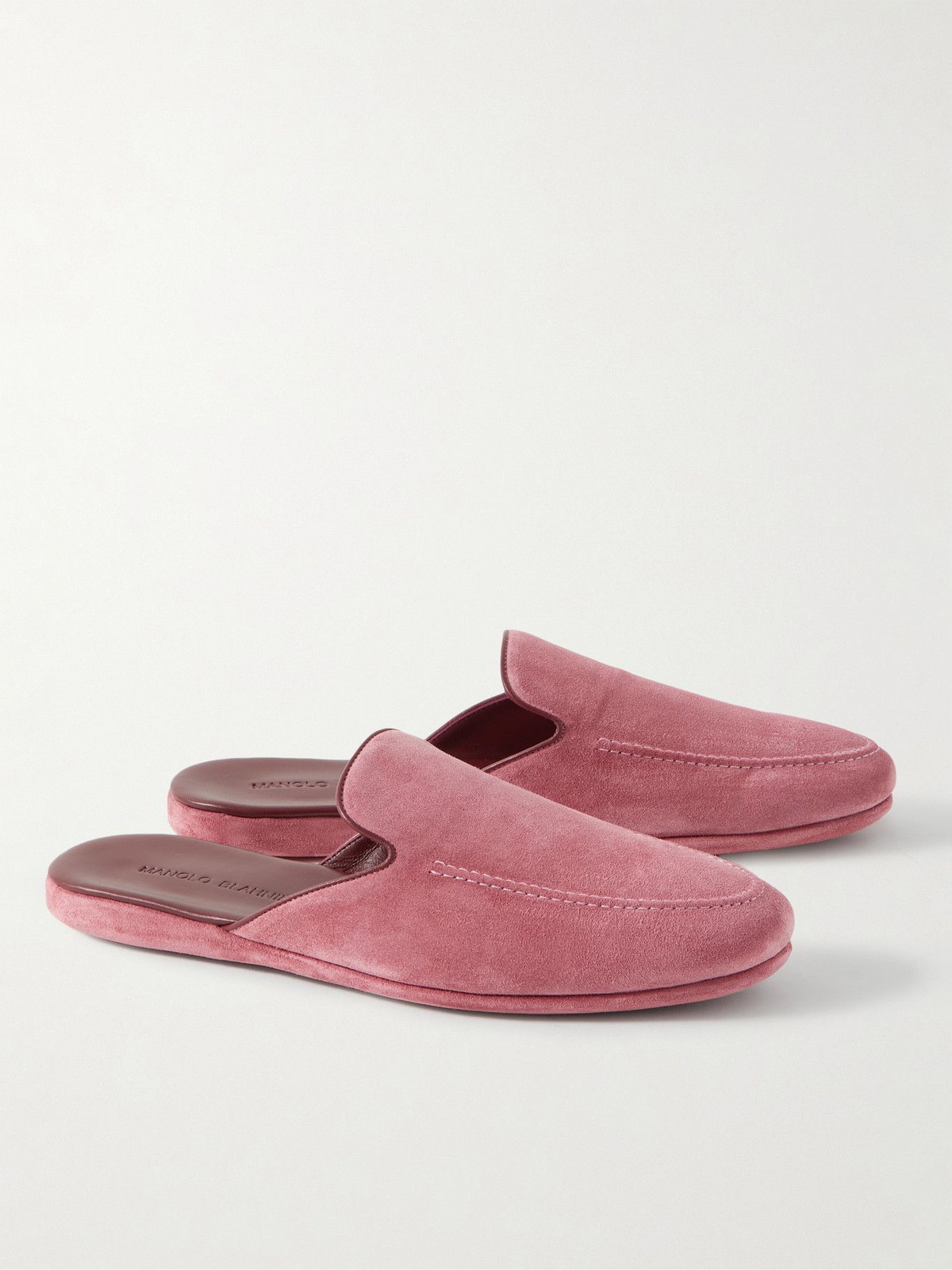 Manolo Blahnik Montague Suede Slippers Pink Manolo Blahnik