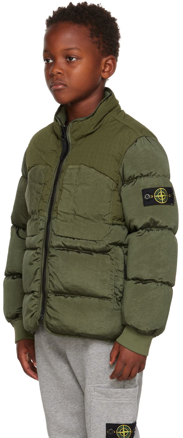 Stone Island Junior Kids Khaki Nylon Down Jacket Stone Island Junior