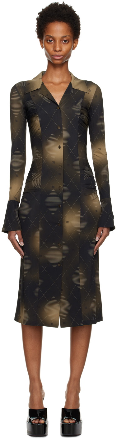MISBHV Brown Argyle Shirt Midi Dress