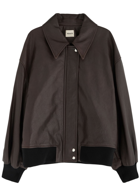Photo: Khaite Shelman Leather Jacket Brown Dark