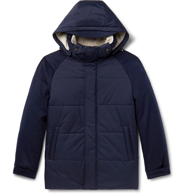 Photo: Loro Piana - Storm System Quilted Baby Cashmere and Shell Hooded Jacket - Blue
