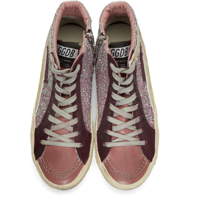 Golden Goose Pink Glitter Slide High-Top Sneakers Golden Goose