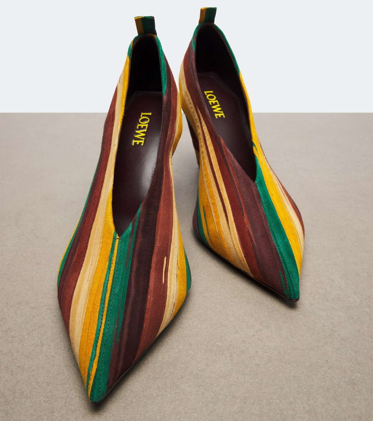 Loewe Origami Cubic striped leather pumps