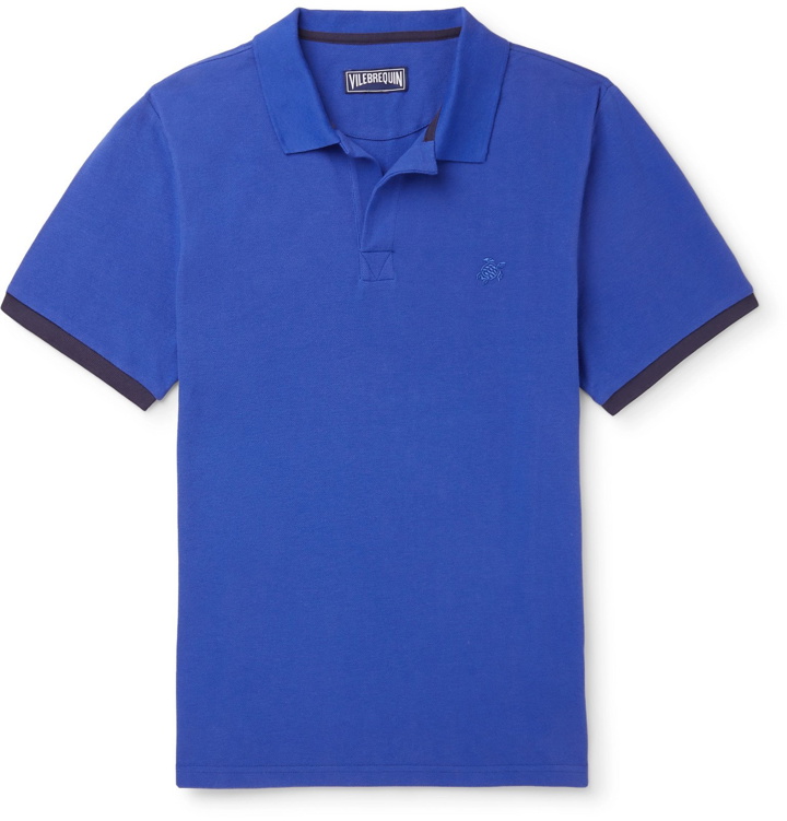 Photo: Vilebrequin - Palatin Slim-Fit Contrast-Tipped Cotton-Piqué Polo Shirt - Blue