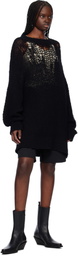 YOHJI YAMAMOTO Black Damage Processed Garter Round Neck Sweater