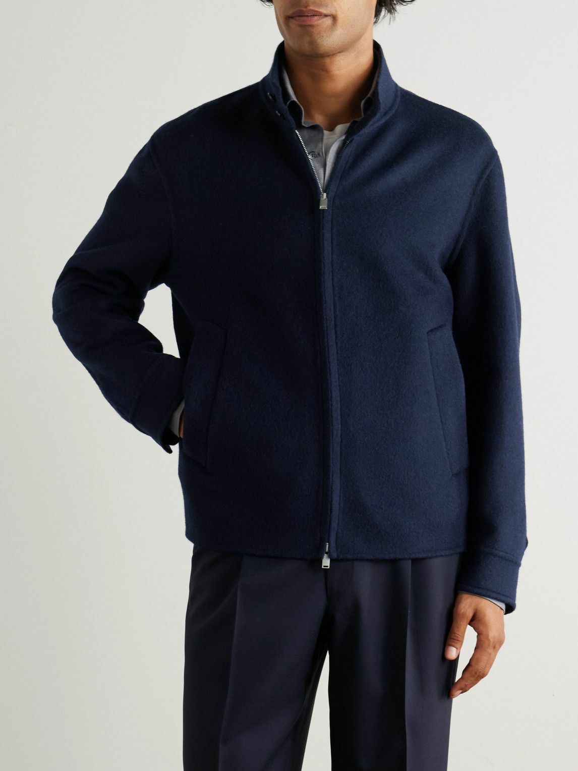 Lardini - Brushed Wool and Cashmere-Blend Bomber Jacket - Blue