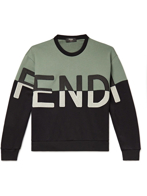 Photo: FENDI - Logo-Appliquéd Loopback Cotton-Blend Jersey Sweatshirt - Black