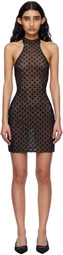 MISBHV Black Mesh Monogram Halter Minidress