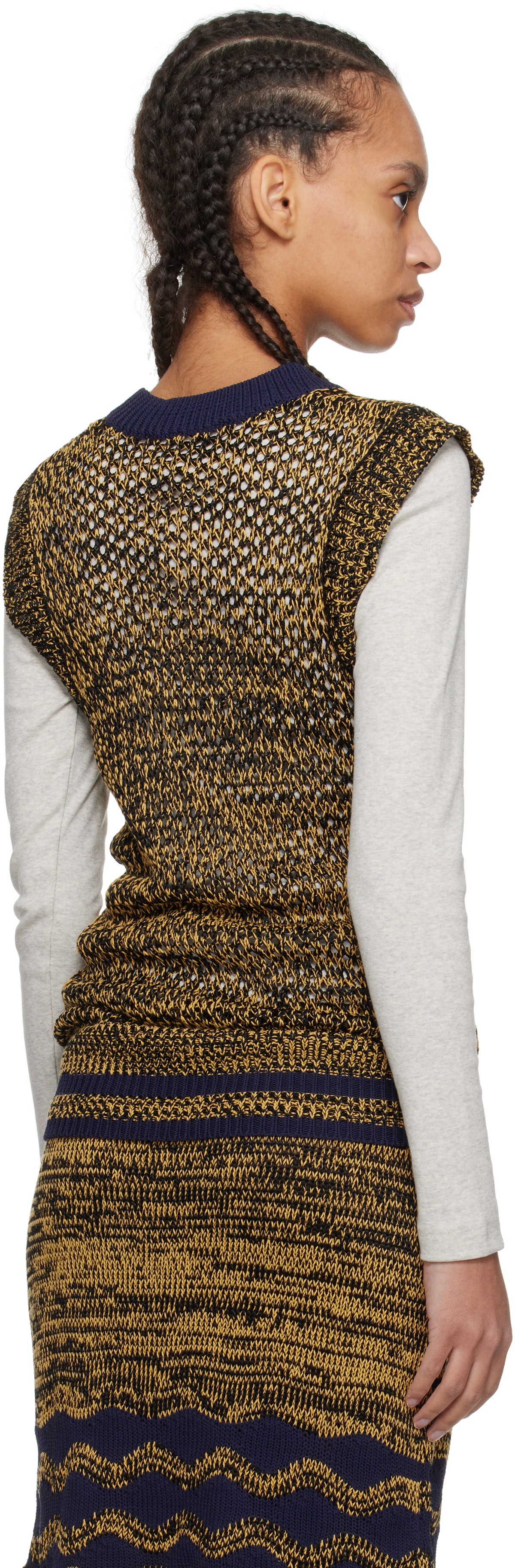 Wales Bonner Navy & Yellow Shade Knit Vest
