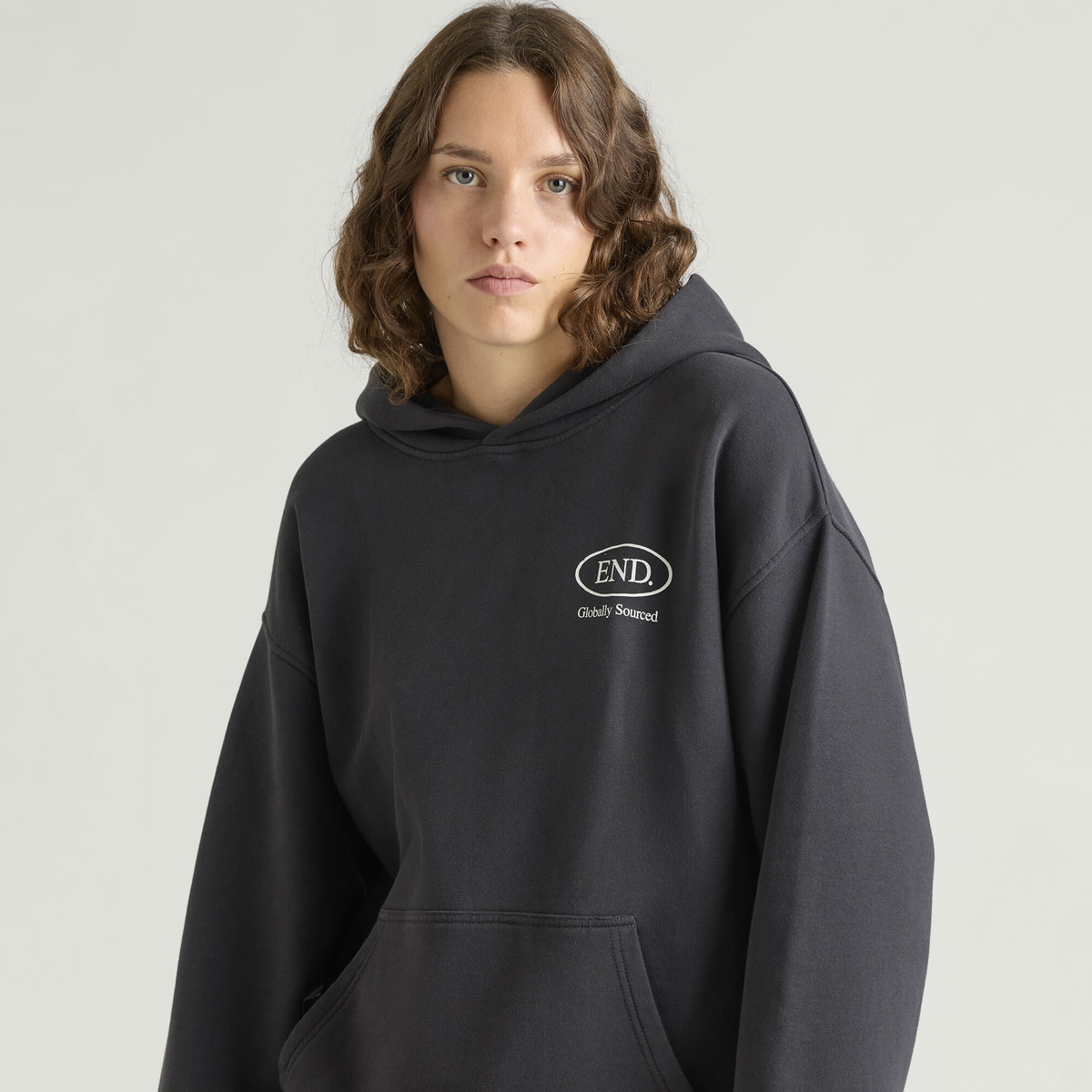 END. Worn Established Hoodie in Cinder Black
