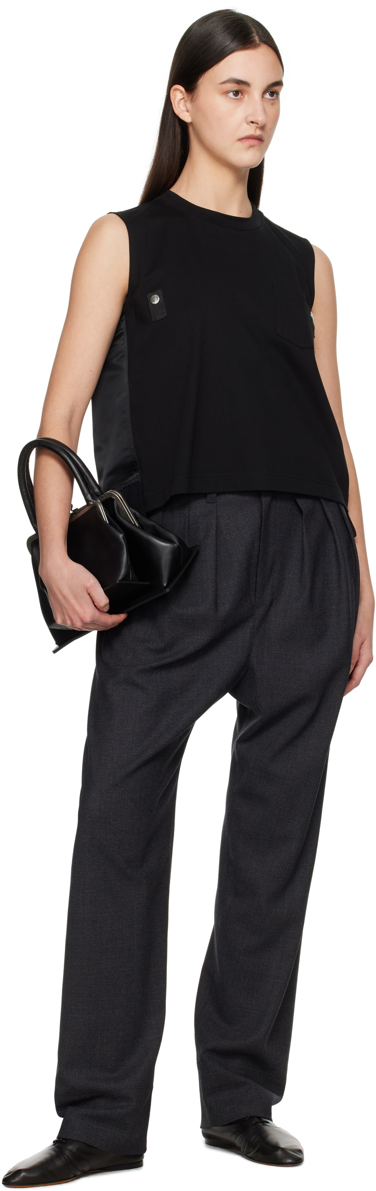 sacai Black Nylon Twill Mix Cotton Jersey Tank Top Sacai