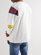 KAPITAL - Distressed Panelled Printed Cotton-Jersey Sweatshirt - White