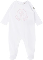 Moncler Enfant Baby White Printed Jumpsuit & Bib Set