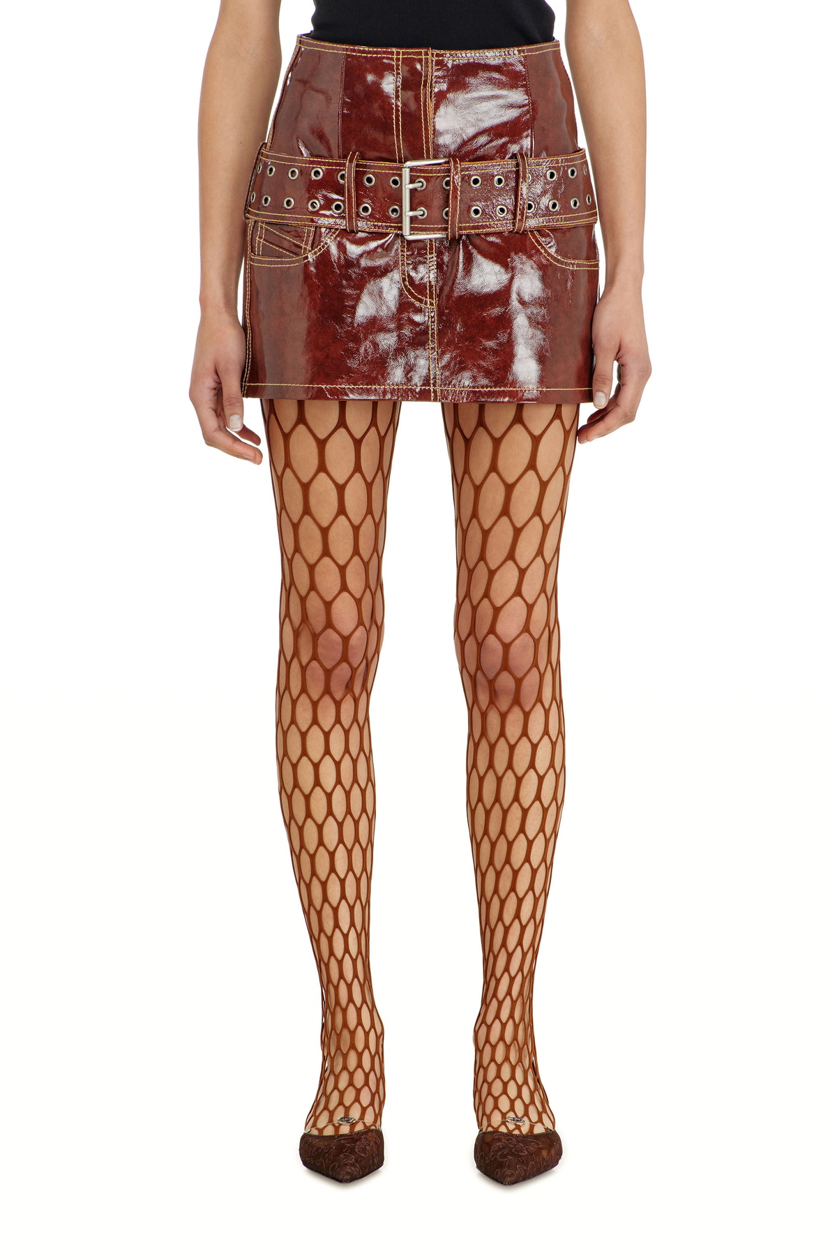 Diesel Patent-leather miniskirt with belt - Skirts Womens in Red