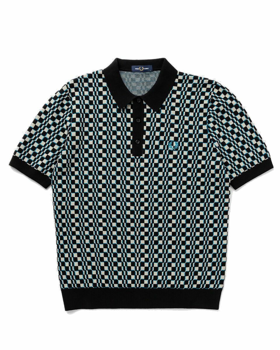 Photo: Fred Perry Glitch Chequerboard Knit Shirt Blue|Beige - Mens - Polos