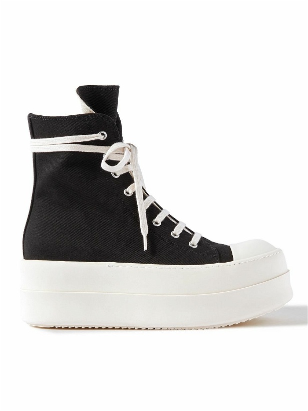 Photo: DRKSHDW by Rick Owens - Mega Bumper Exaggerated-Sole Denim High-Top Sneakers - Black