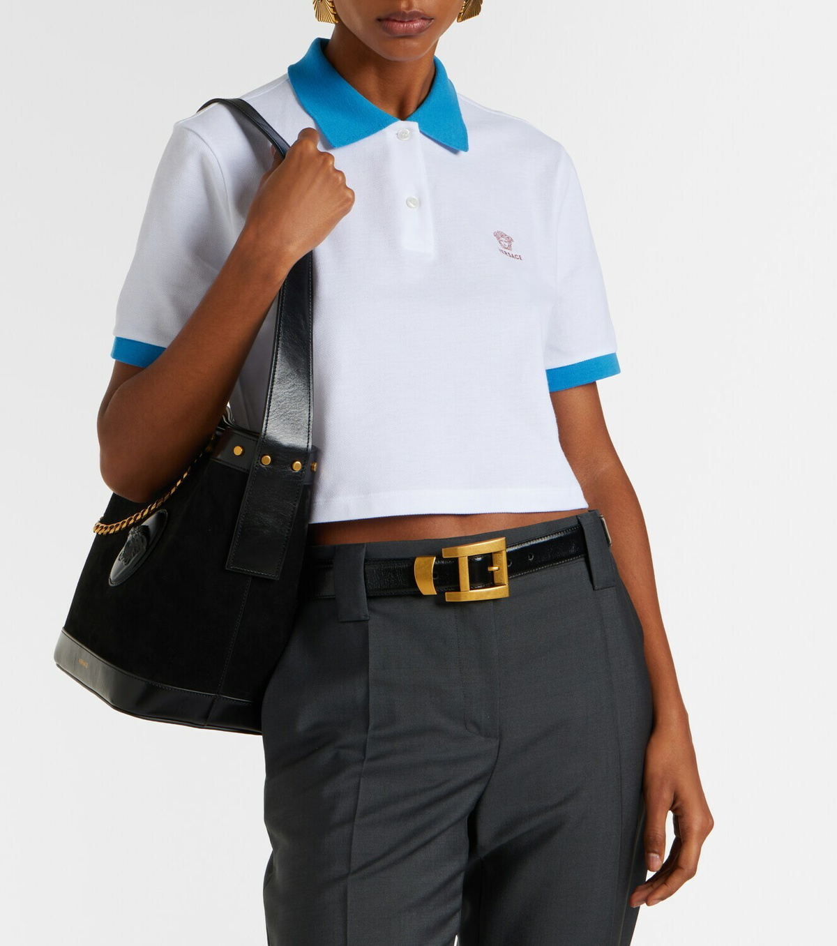 Versace Embroidered cotton piqué polo shirt