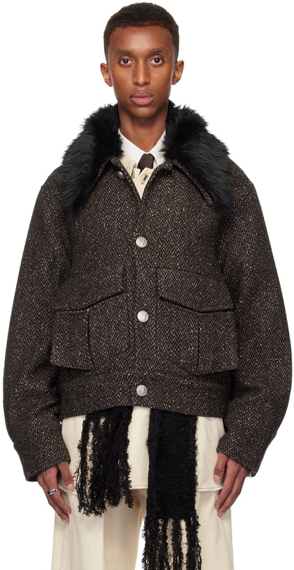 Photo: NULLUS Brown Detachable Faux-Fur Collar Jacket