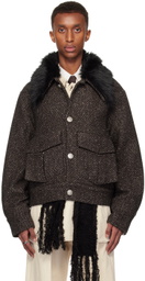 NULLUS Brown Detachable Faux-Fur Collar Jacket