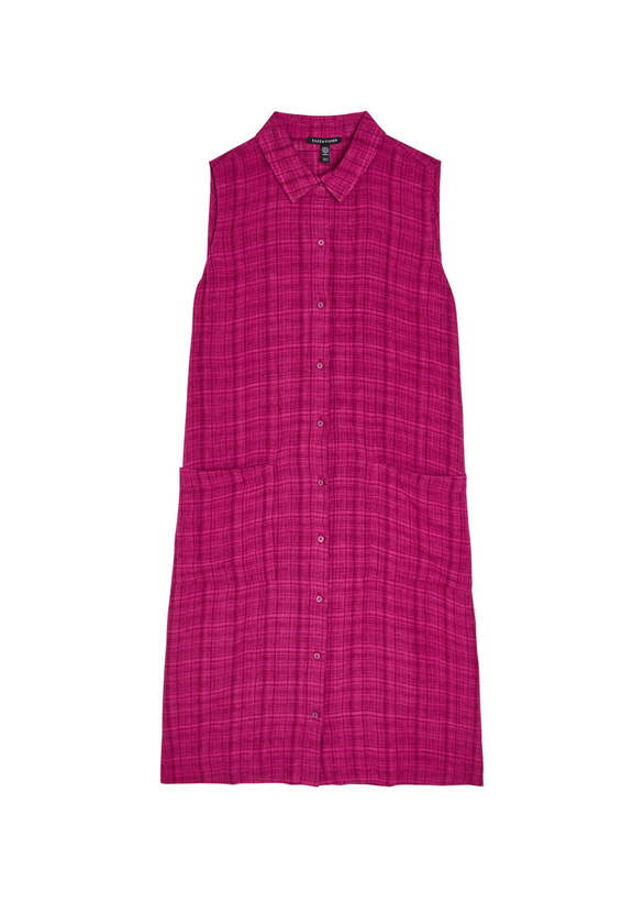 Photo: Eileen Fisher Plaid Linen Mini Shirt Dress Fuchsia