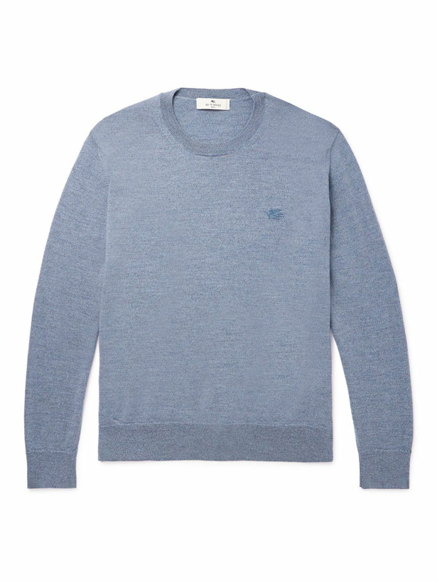 Photo: Etro - Logo-Embroidered Wool Sweater - Blue
