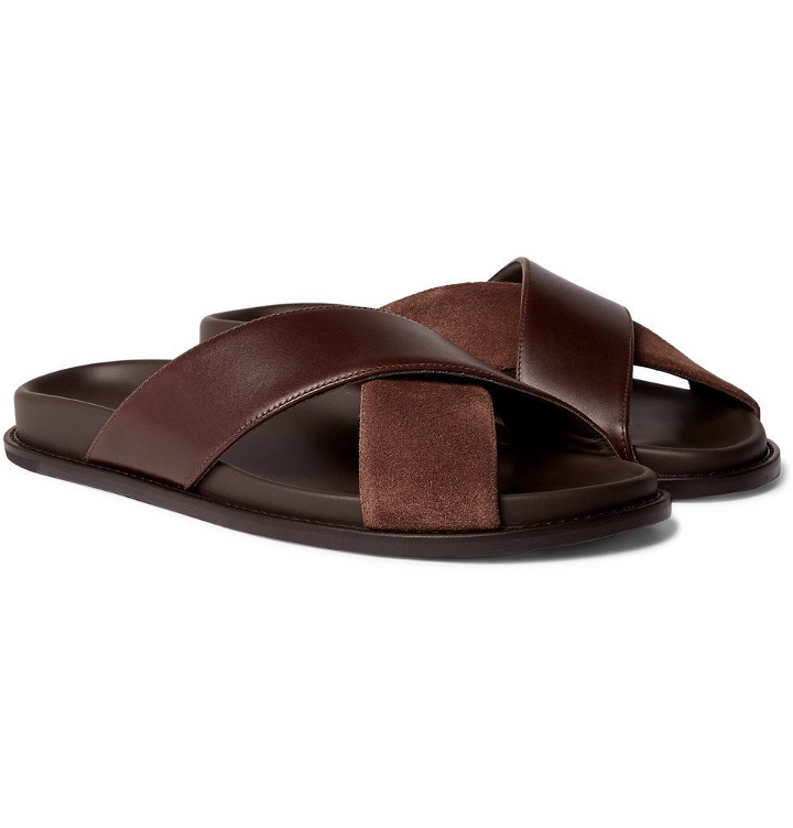 Photo: Mr P. - Leather and Suede Slides - Brown