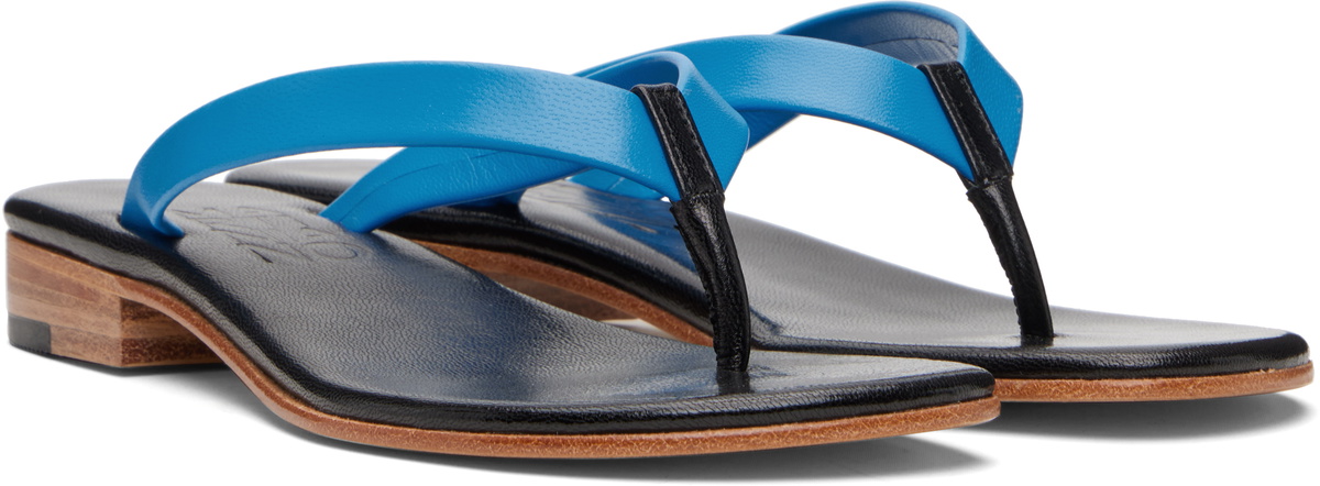 Martiniano Blue & Black Leather Flip-Flops