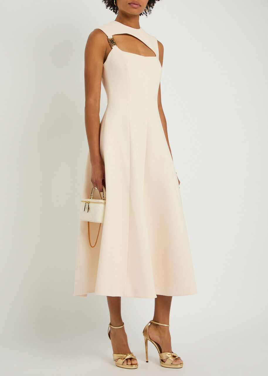Rebecca Vallance Freja Cut-out Crepe Midi Dress Cream