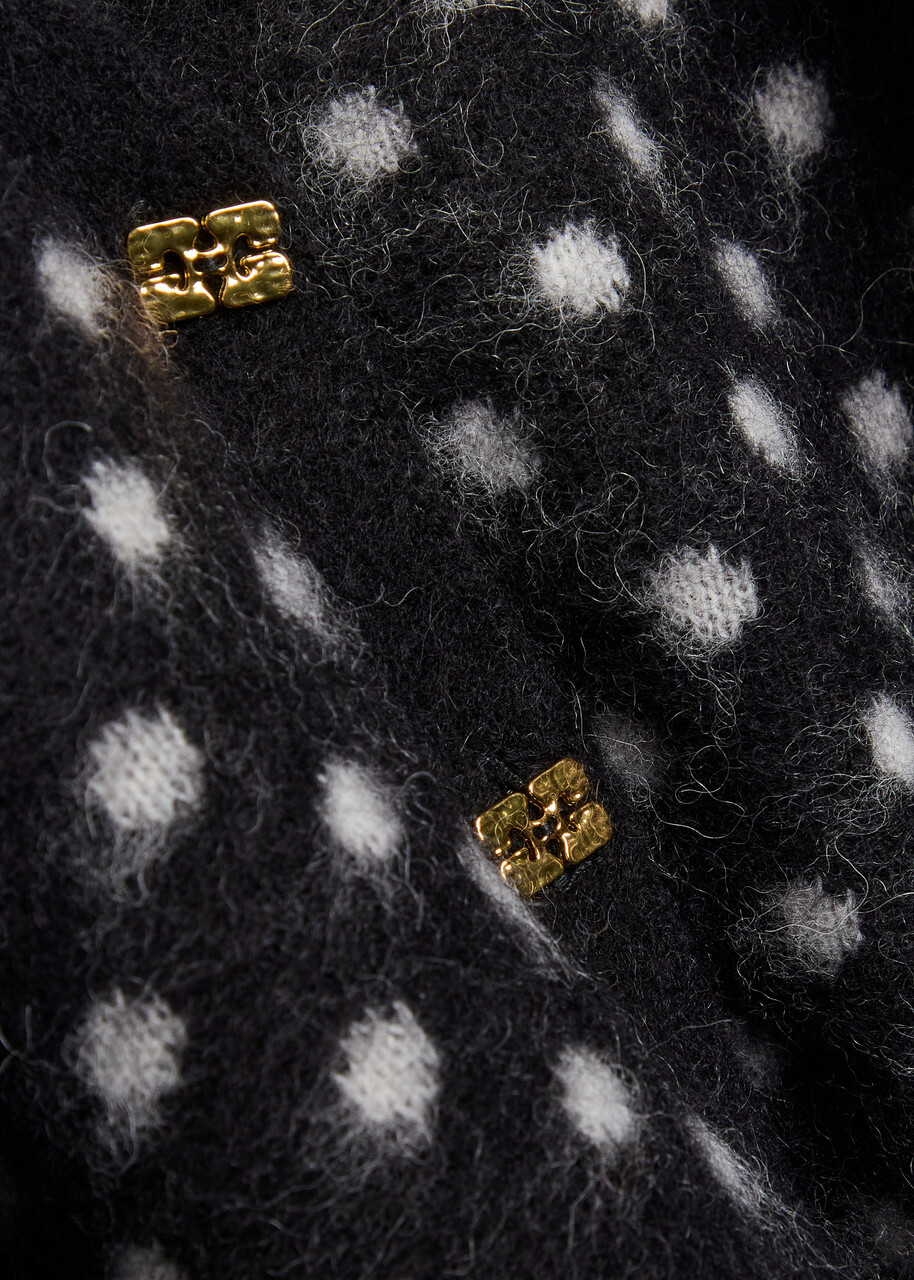 Ganni Polka dot Brushed Alpaca-blend Cardigan Black