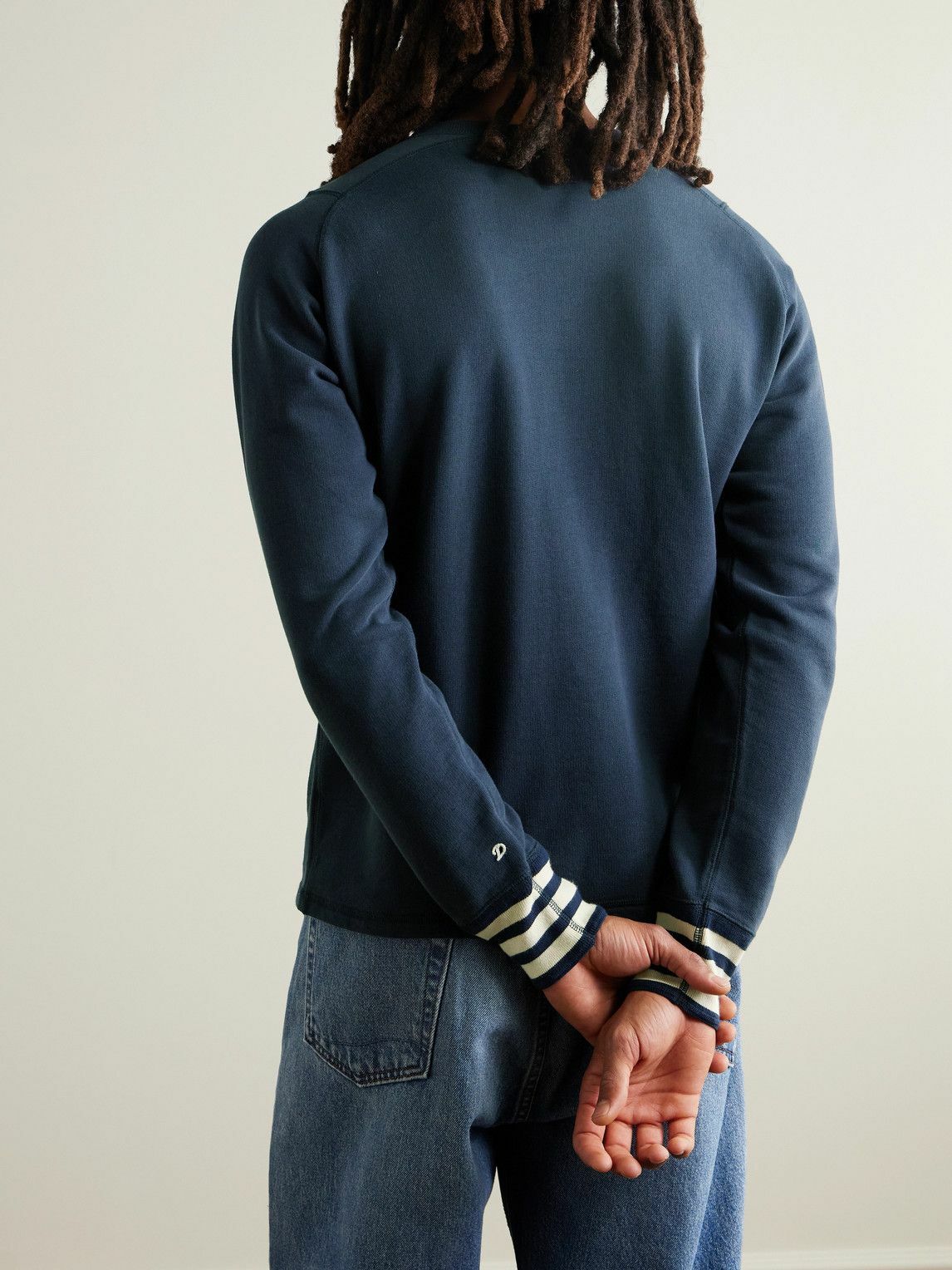 Drake's - Logo-Embroidered Striped Cotton-Jersey Sweatshirt - Blue