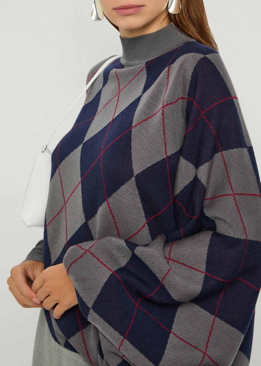 A.W.A.K.E Mode Argyle Wool Jumper Navy