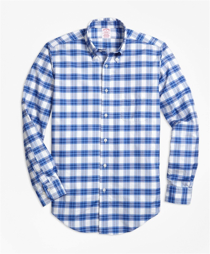 Photo: Brooks Brothers Men's Madison Relaxed-Fit Sport Shirt, Oxford Plaid | Blue/White
