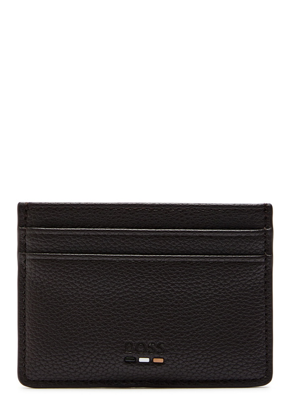 Photo: Boss Ray Logo Grained Leather Card Holder - Dark Brown - One Size