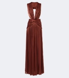 Costarellos Silla cut-out pleated Lurex® georgette gown