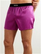 TOM FORD - Velvet-Trimmed Stretch-Silk Satin Boxer Shorts - Purple