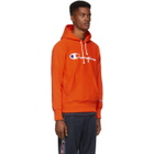 Champion Reverse Weave Orange Script Logo Hoodie