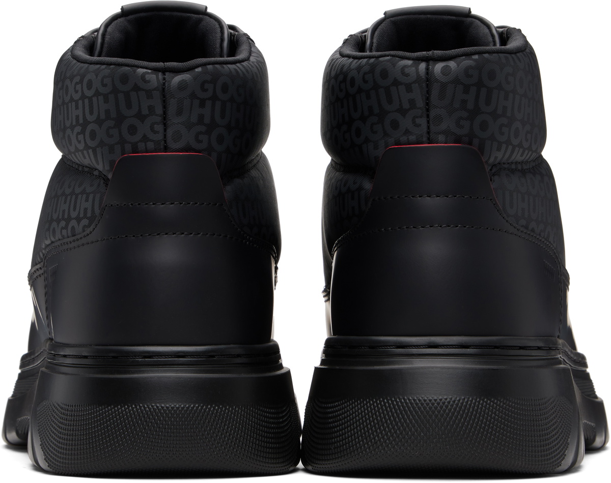 Hugo Black Printed-Logo Faux-Leather Boots