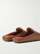 Tod's - Shearling-Lined Full-Grain Leather Slippers - Brown