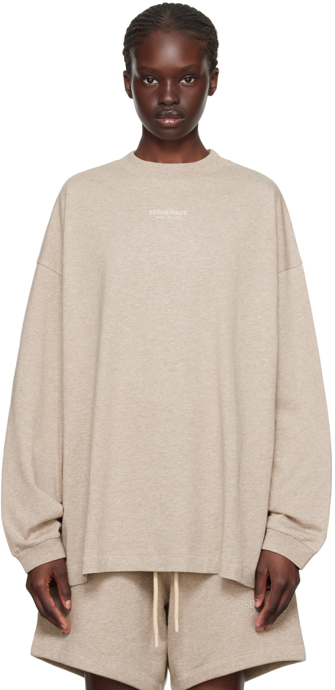 Fear of God ESSENTIALS Beige Crewneck Long Sleeve T-Shirt Fear Of God ...