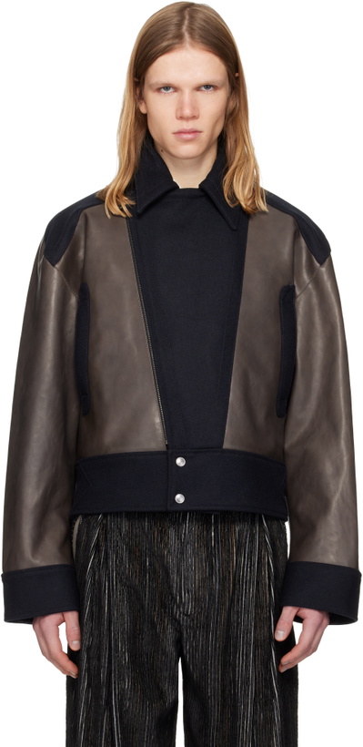 Photo: Kiko Kostadinov Gray & Navy Orvos Hybrid Leather Jacket