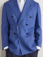 Rubinacci - Double-Breasted Linen and Wool-Blend Suit Jacket - Blue