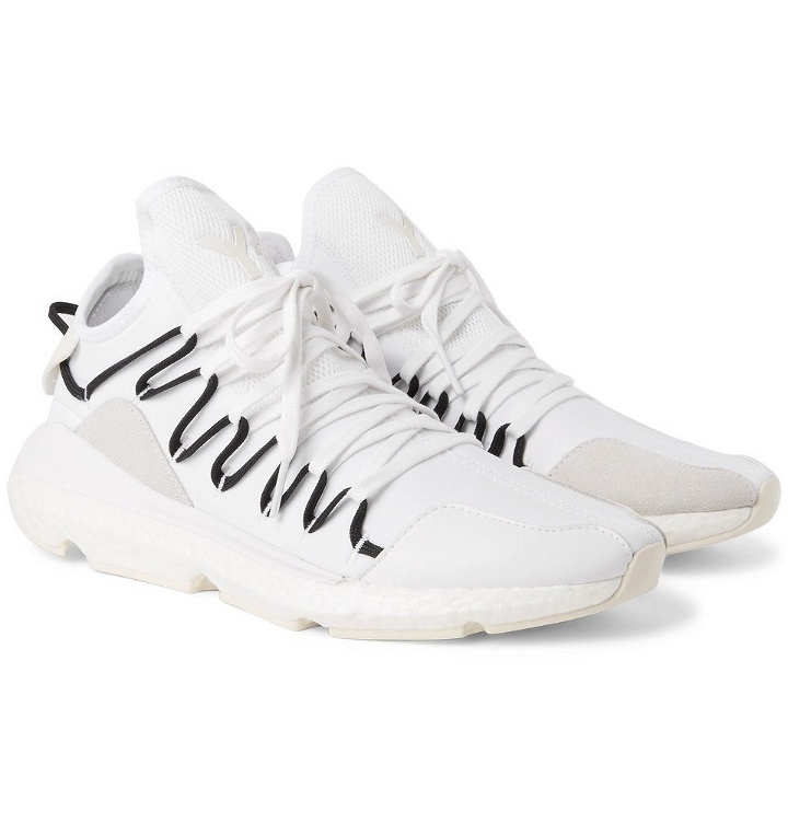 Photo: Y-3 - Kusari Leather, Suede and Mesh-Trimmed Neoprene Sneakers - Men - White