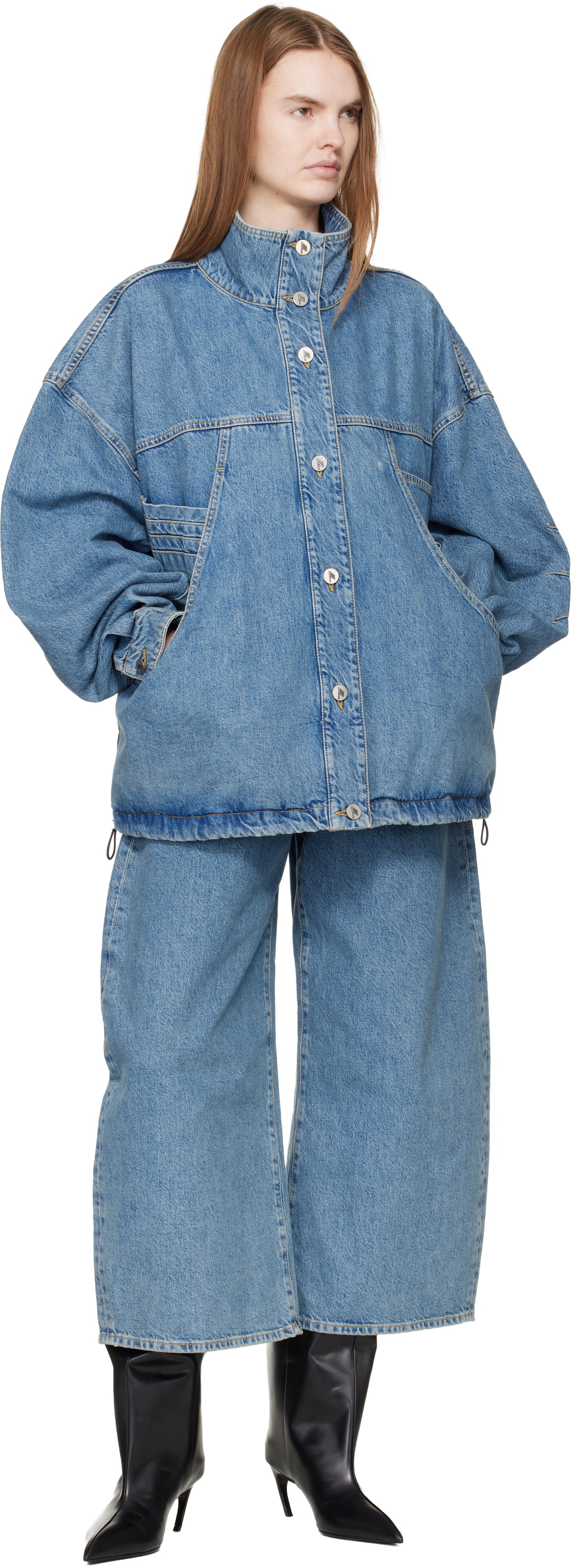 The Attico Blue Washed Denim Bomber Jacket
