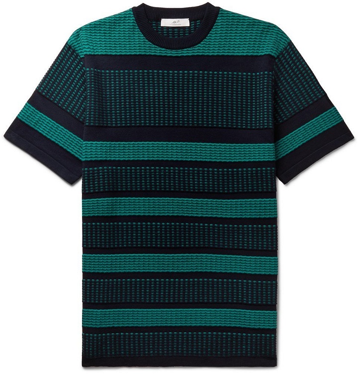 Photo: Mr P. - Striped Knitted Cotton T-Shirt - Navy