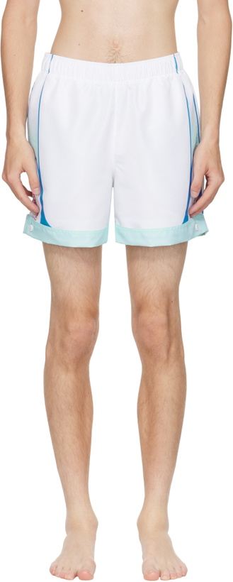 Photo: Casablanca Blue & White Logo Swim Shorts